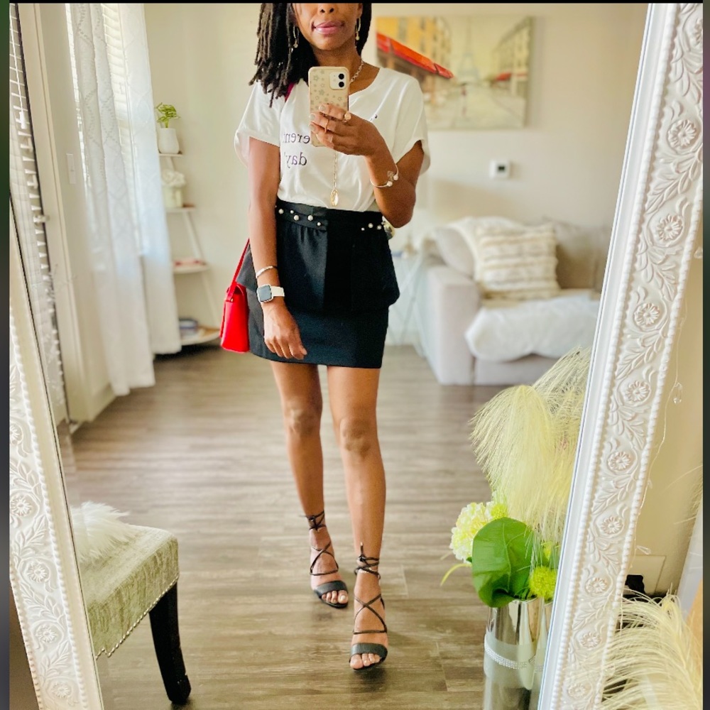 Black Zara Peplum Pearl Mini Skirt Medium